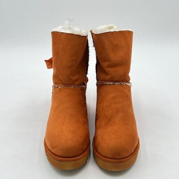 Brown Women Cute Winter Round Toe Comfy Low Heels Warm Fur Bows Ankle Snow Boots - Picture 2 of 6